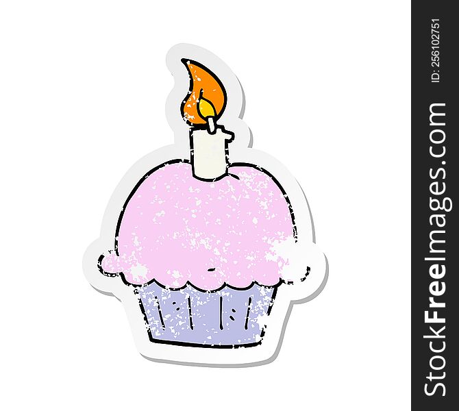 Distressed Sticker Of A Cartoon Birthday Cupcake