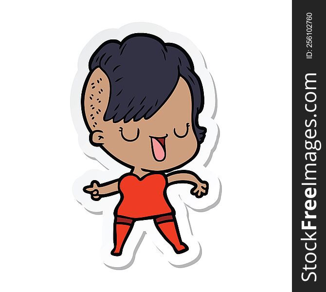 Sticker Of A Cute Cartoon Girl With Hipster Haircut