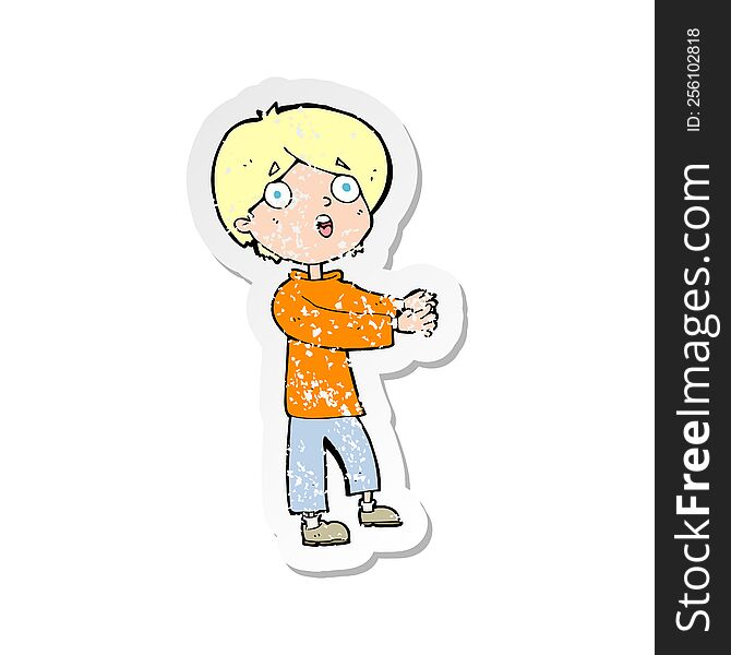 Retro Distressed Sticker Of A Cartoon Shocked Boy