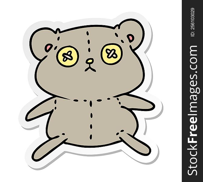 freehand drawn sticker cartoon of a cute stiched up teddy bear