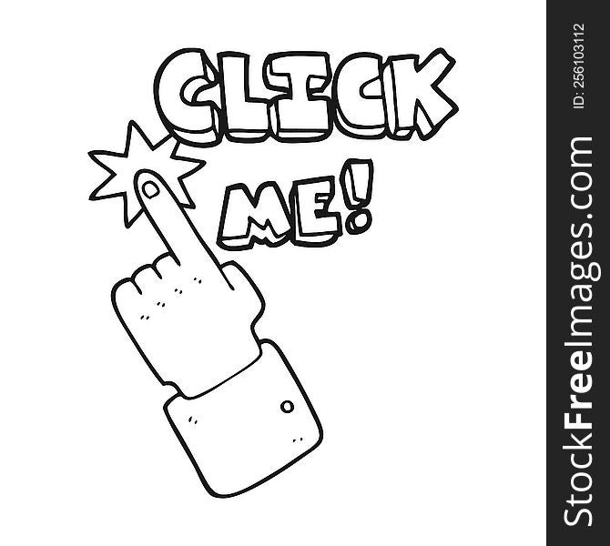 click me freehand drawn black and white cartoon sign. click me freehand drawn black and white cartoon sign