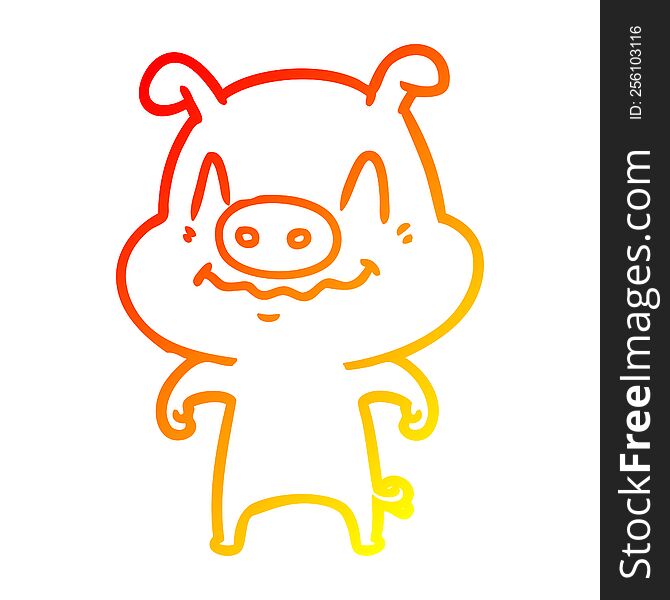 Warm Gradient Line Drawing Nervous Cartoon Pig