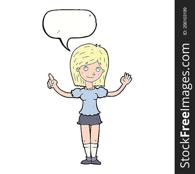 Cartoon Woman Explaining Idea With Speech Bubble