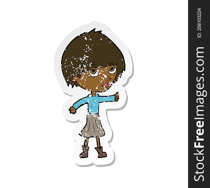 Retro Distressed Sticker Of A Cartoon Woman Giving Thumbs Up Symbol