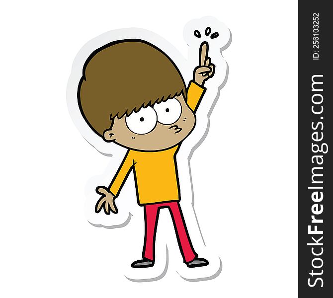 Sticker Of A Nervous Cartoon Boy With Idea