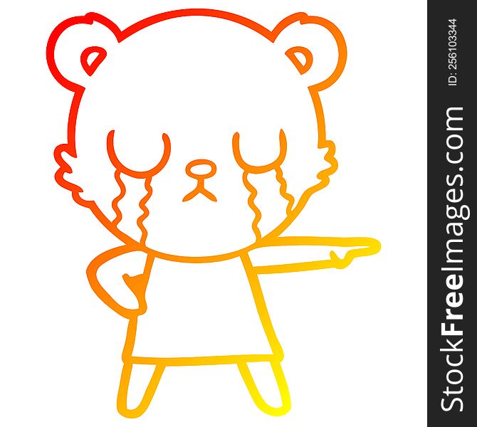 Warm Gradient Line Drawing Crying Polar Bear In Dress Pointing
