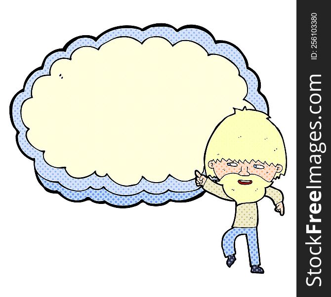 cartoon man pointing at text cloud space