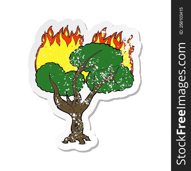 Retro Distressed Sticker Of A Cartoon Burning Tree