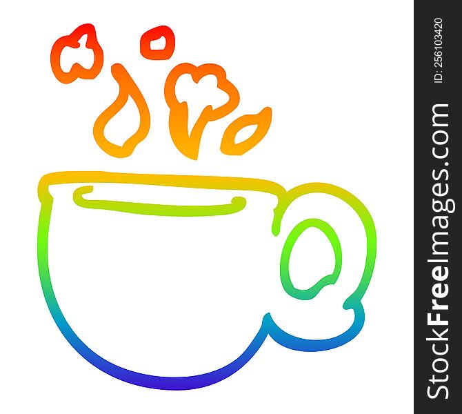 rainbow gradient line drawing of a cartoon steaming cup