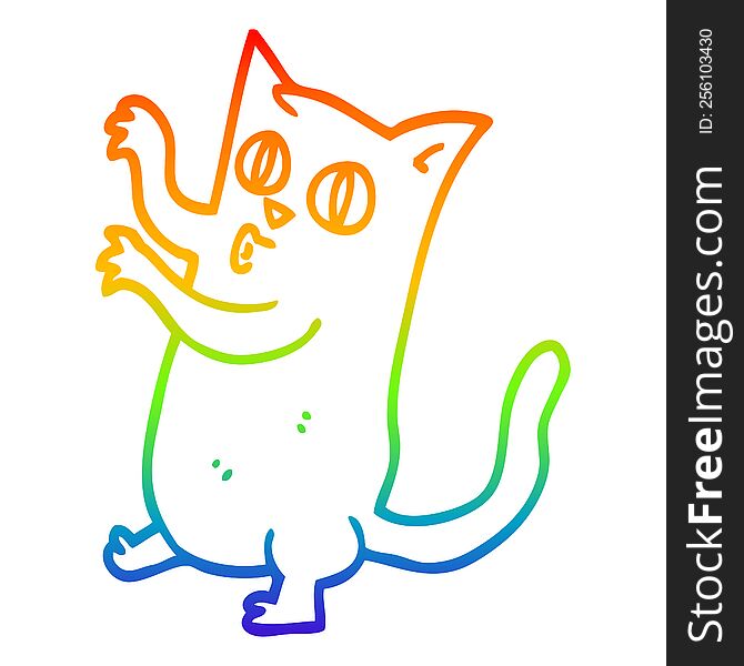 rainbow gradient line drawing of a cartoon spooky black cat