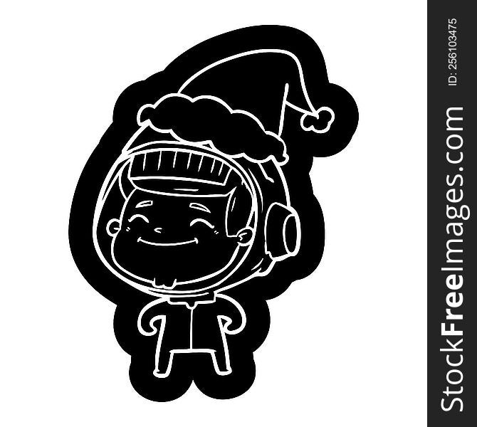happy quirky cartoon icon of a astronaut wearing santa hat