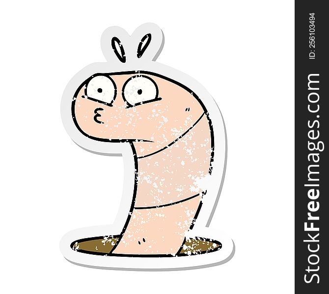 Distressed Sticker Of A Cartoon Surprised Worm