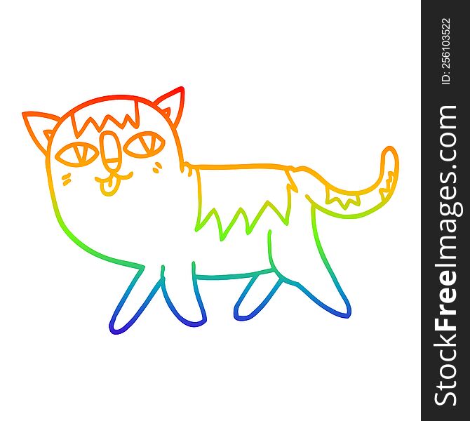 Rainbow Gradient Line Drawing Cartoon Funny Cat