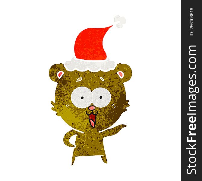 Laughing Teddy  Bear Retro Cartoon Of A Wearing Santa Hat