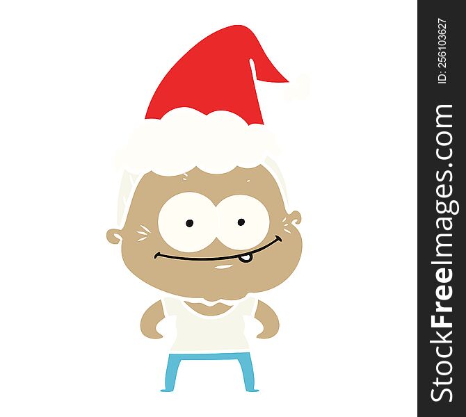 Flat Color Illustration Of A Happy Old Woman Wearing Santa Hat