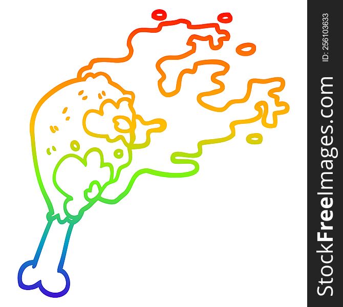 Rainbow Gradient Line Drawing Cartoon Cooked Chicken Leg