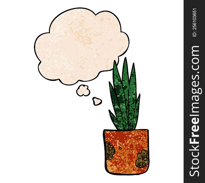 cartoon house plant with thought bubble in grunge texture style. cartoon house plant with thought bubble in grunge texture style
