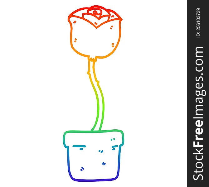 Rainbow Gradient Line Drawing Cartoon Flower