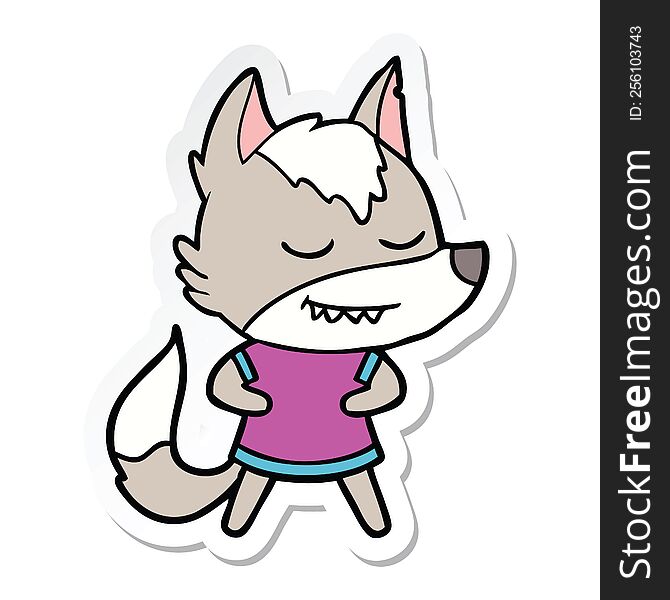 Sticker Of A Friendly Cartoon Wolf Girl