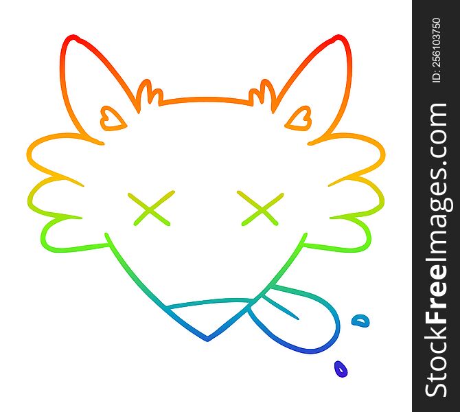 rainbow gradient line drawing of a cartoon dead fox