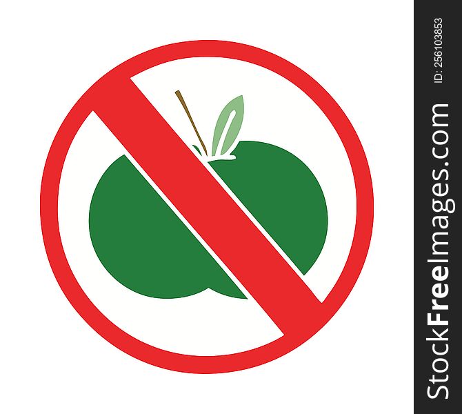 flat color retro cartoon of a no fruit allowed sign