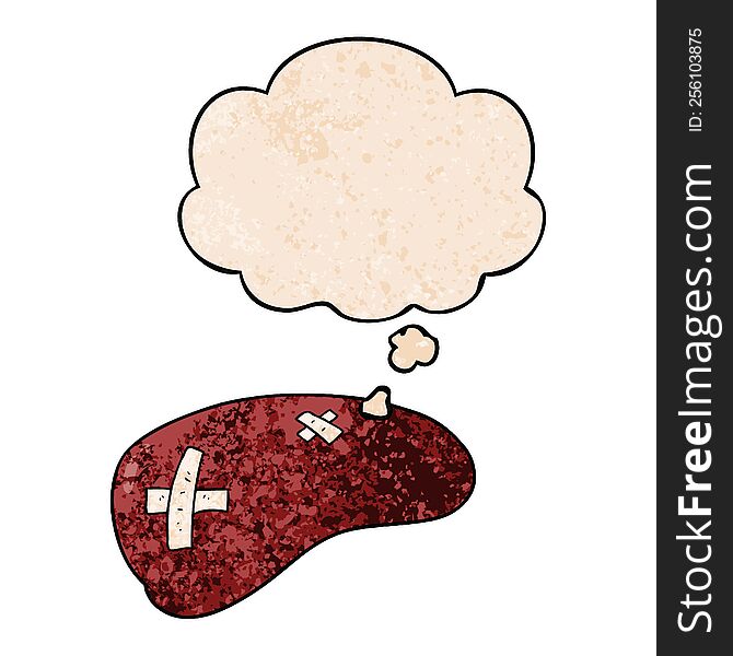 Cartoon Repaired Liver And Thought Bubble In Grunge Texture Pattern Style