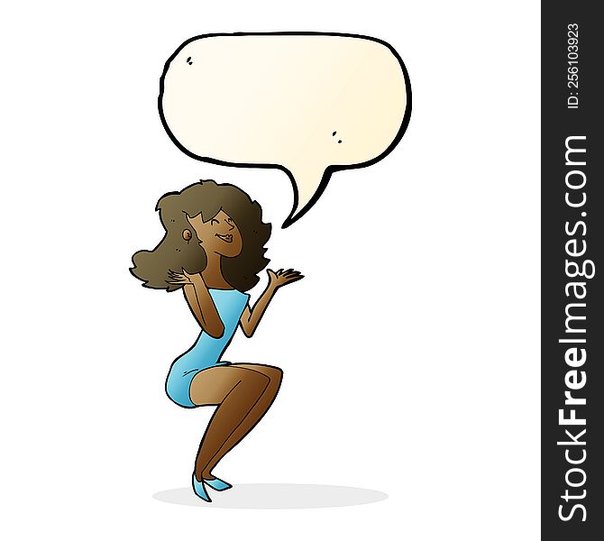 Cartoon Attractive Woman Sitting With Speech Bubble