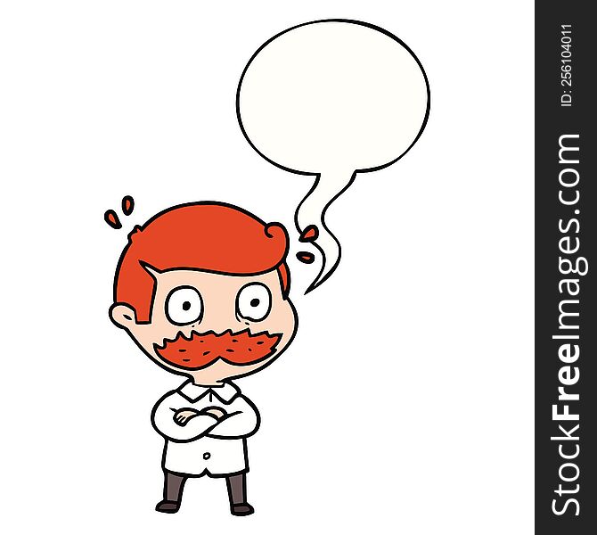 cartoon man with mustache shocked with speech bubble. cartoon man with mustache shocked with speech bubble