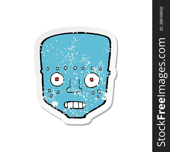 Retro Distressed Sticker Of A Cartoon Robot Head