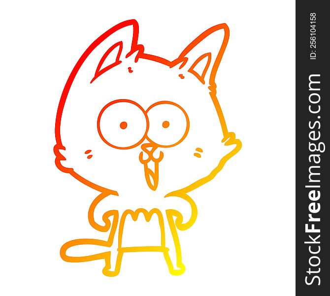 warm gradient line drawing of a funny cartoon cat
