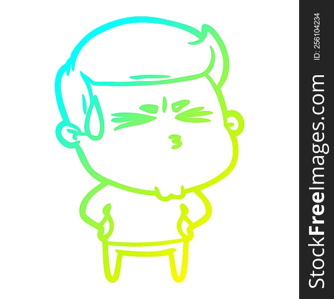 cold gradient line drawing of a cartoon frustrated man