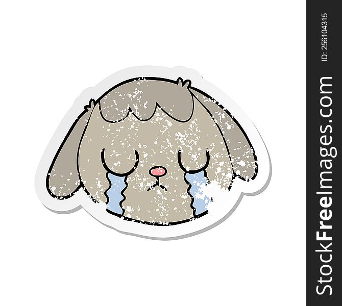 distressed sticker of a cartoon dog face crying