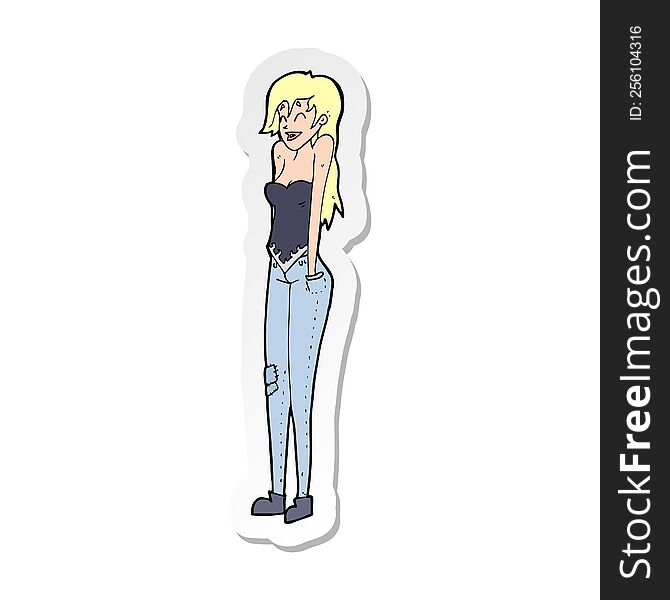 Sticker Of A Cartoon Pretty Woman Shrugging Shoulders