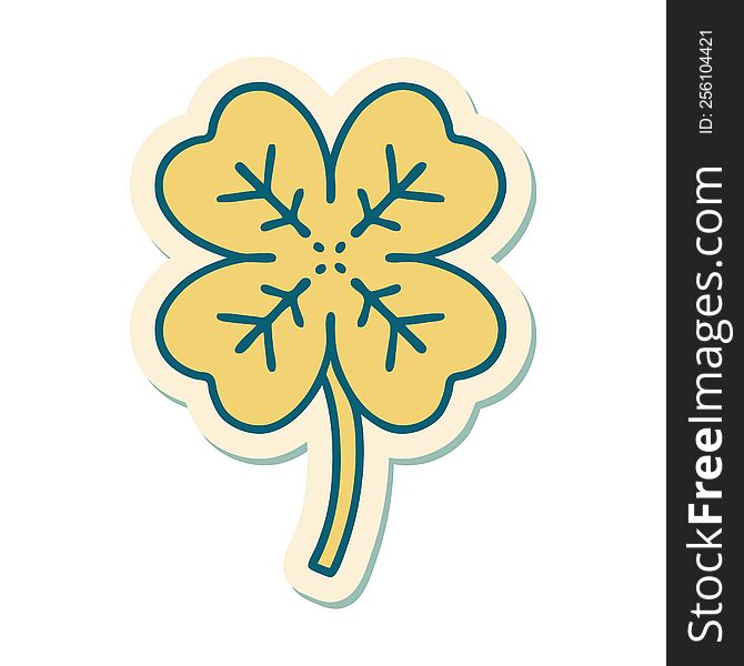 sticker of tattoo in traditional style of a 4 leaf clover. sticker of tattoo in traditional style of a 4 leaf clover