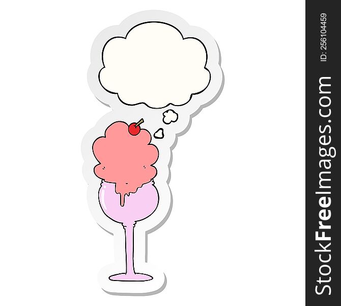 cartoon ice cream desert with thought bubble as a printed sticker