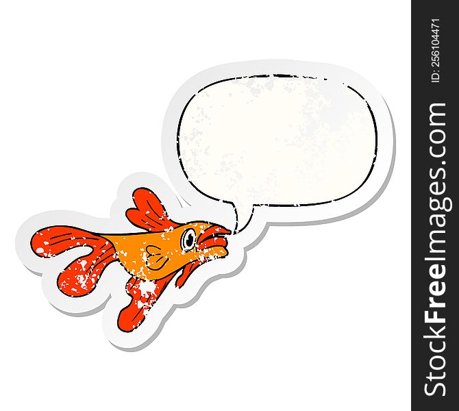 Cartoon Fighting Fish And Speech Bubble Distressed Sticker