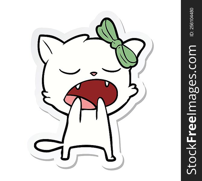 sticker of a cartoon yawning cat