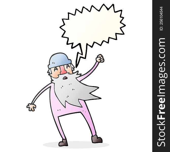 freehand drawn speech bubble cartoon old man in thermal underwear