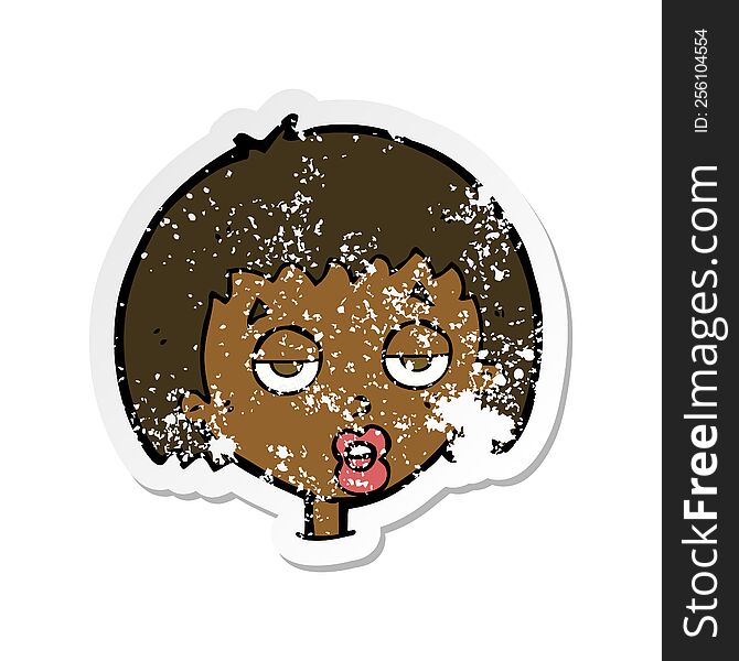 Retro Distressed Sticker Of A Cartoon Bored Woman