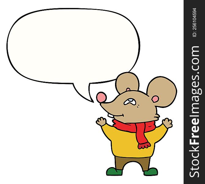 Cartoon Mouse Wearing Scarf And Speech Bubble