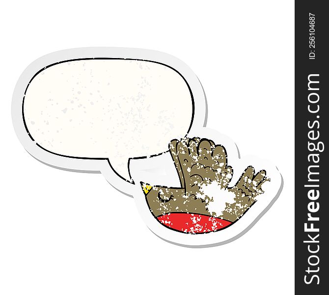 Cartoon Flying Bird And Speech Bubble Distressed Sticker