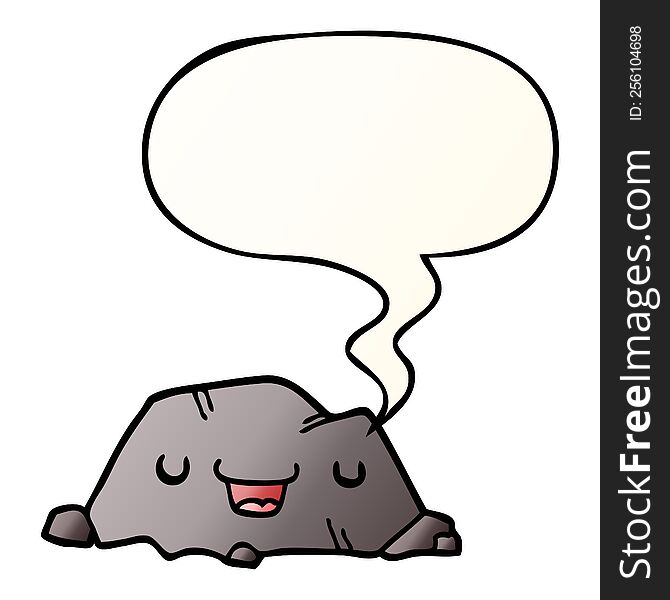 cartoon rock with speech bubble in smooth gradient style