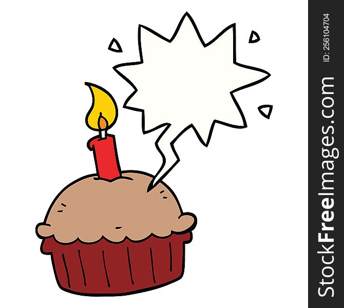 Cartoon Birthday Cupcake And Speech Bubble