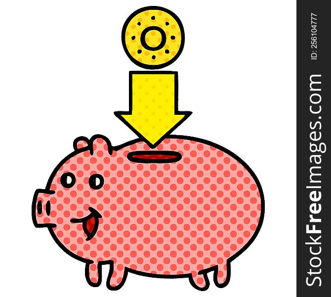 Comic Book Style Cartoon Piggy Bank