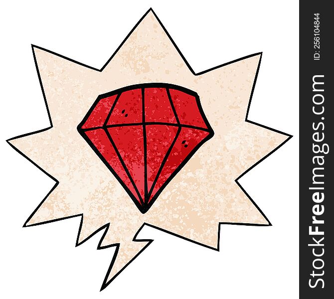 cartoon tattoo diamond with speech bubble in retro texture style