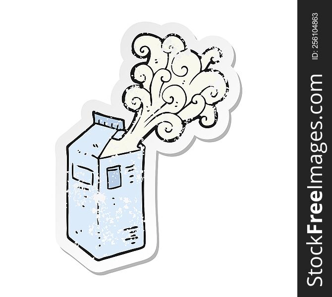 retro distressed sticker of a cartoon milk carton exploding