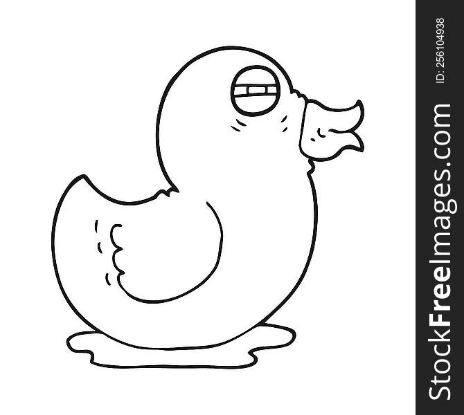 freehand drawn black and white cartoon rubber duck