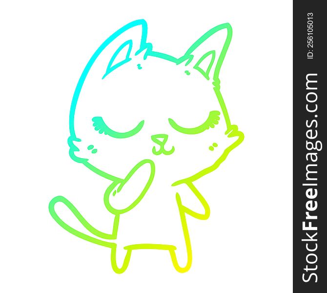 Cold Gradient Line Drawing Calm Cartoon Cat Considering