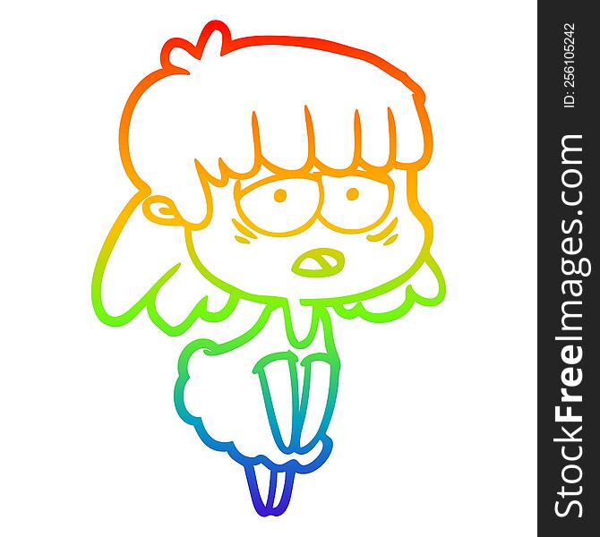 Rainbow Gradient Line Drawing Cartoon Tired Woman