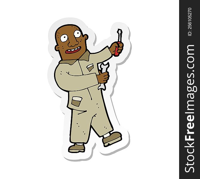 Sticker Of A Cartoon Mechanic